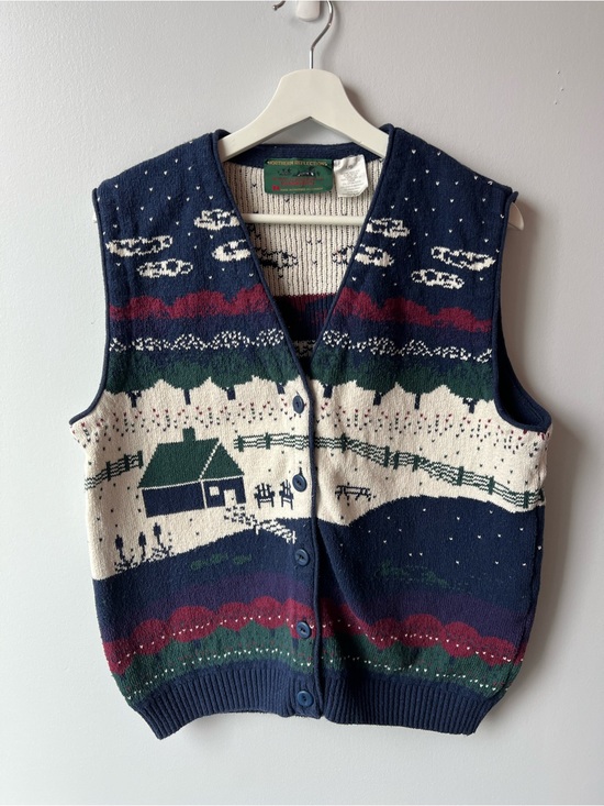Northern Reflections Sweaters - Cottagecore Vintage Northern Reflections Landscape Farm Cabin Knit Sweater Vest